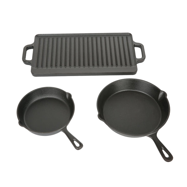 3 Piece Cast Iron Skillet Set with Griddle